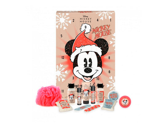 Participez à la période des fêtes avec nul autre que Mickey Mouse lui-même !  Une surprise se cache derrière chaque fenêtre de ce coffret cadeau 12 jours pour le bain et le corps.