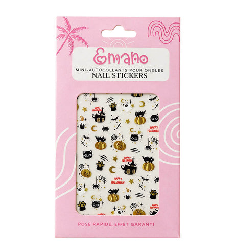 Stickers Ongles Black Cat Halloween EMANO avec chats noirs et citrouilles