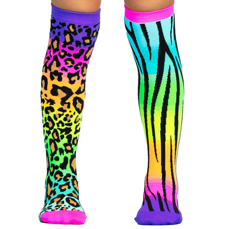 Chaussettes hautes Leopard dépareillées léopard et zèbre multicolores