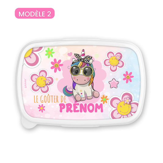 Boîte à goûter enfant personnalisée univers licornes avec prénom – EMANO