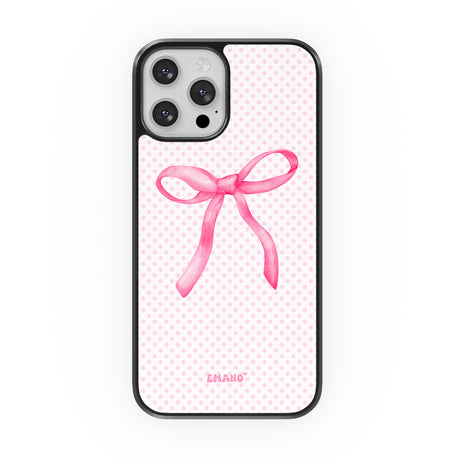 Coque iPhone Coquette EMANO rose à pois avec nœud rose