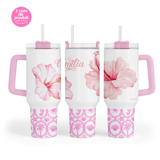 Mug XXL personnalisé hibiscus rose EMANO