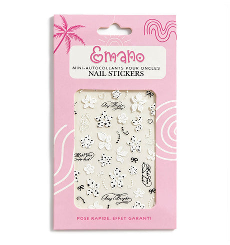 Stickers Ongles Polka Bloom fleurs noir et blanc EMANO