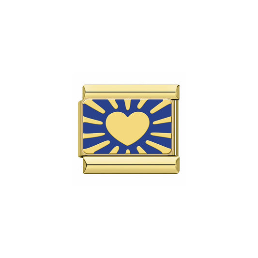 Charm doré cœur rayonnant émaillé bleu – Emano bijoux NC