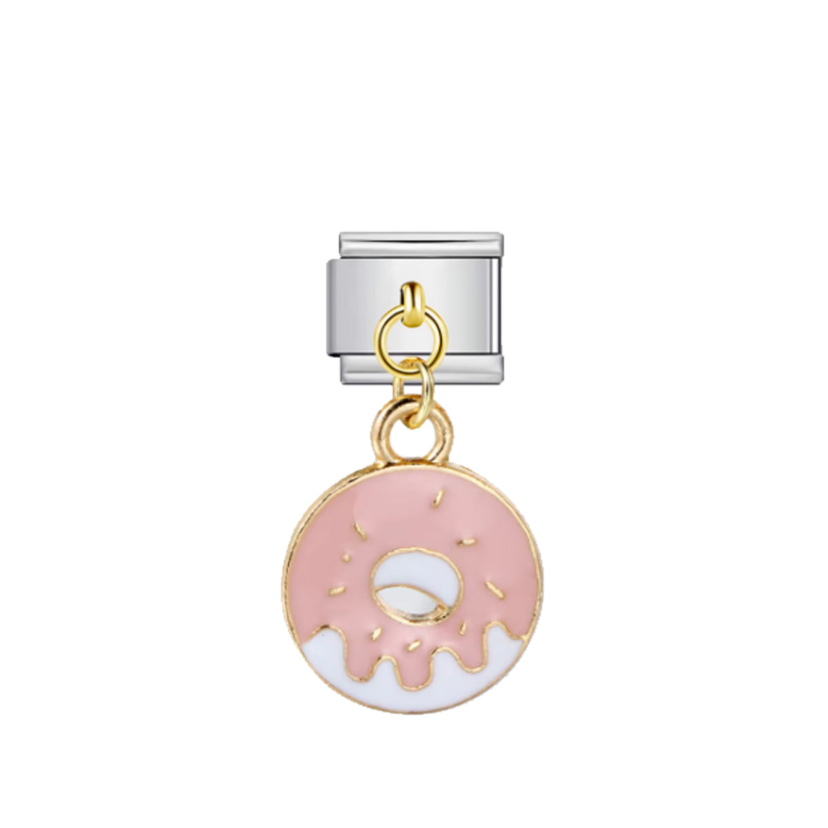 Charm Italien Donut argenté en acier. Un bijou fantaisie fun et original pour personnaliser votre bracelet modulable. Disponible chez Emano en Nouvelle-Calédonie.