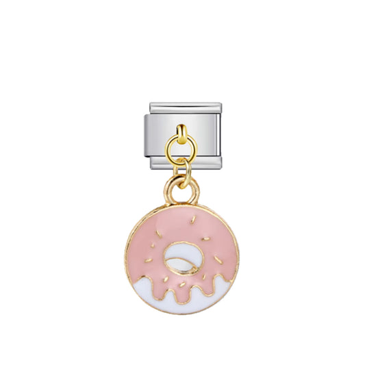 Charm Italien Donut argenté en acier. Un bijou fantaisie fun et original pour personnaliser votre bracelet modulable. Disponible chez Emano en Nouvelle-Calédonie.