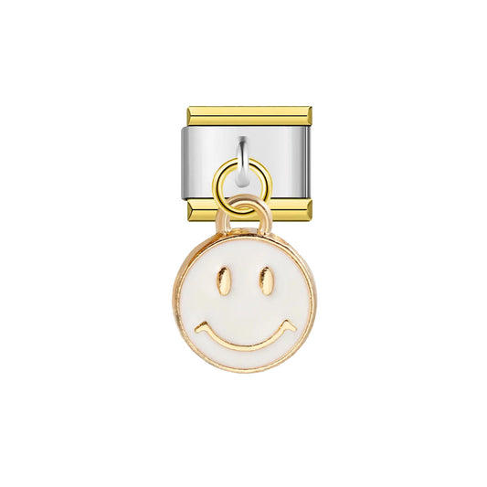 Charm Italien smiley blanc et doré en acier et plaqué or – bijou Emano Nouvelle-Calédonie.