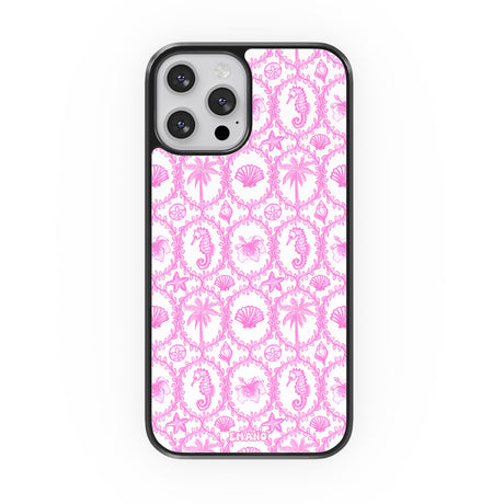 Coque iPhone Seahorse Paradise EMANO rose avec hippocampes et coquillages