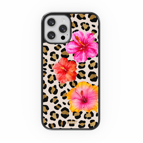 Coque iPhone Leo EMANO léopard et fleurs d’hibiscus