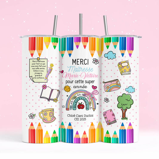 Mug 20 oz maîtresse personnalisé crayons multicolores Emano Nouvelle-Calédonie