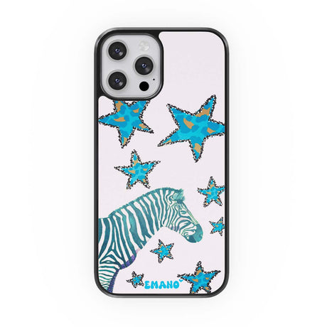Coque iPhone Wild Star EMANO avec zèbre et étoiles turquoise
